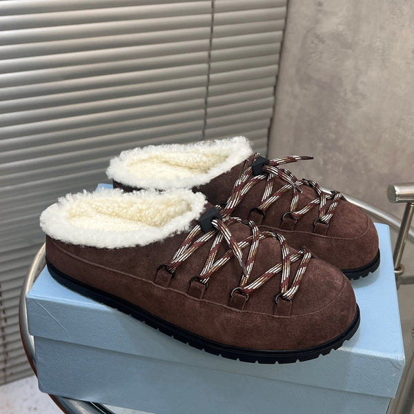 Prad 26s Mules Lace-up Coffe Suede Shearing 952898