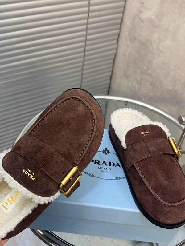 Prad 26s Mules Coffee Suede Shearing 952901