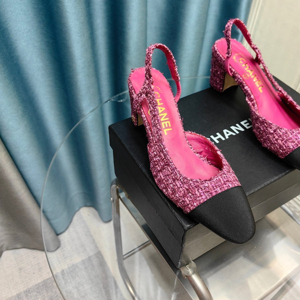 slingback 65 tweed rosa scuro grosgrain nero