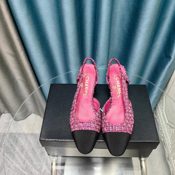 slingback 65 tweed rosa scuro grosgrain nero
