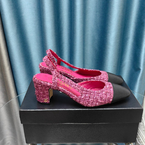 slingback 65 tweed rosa scuro grosgrain nero