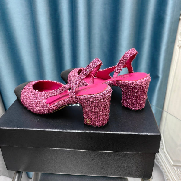 slingback 65 tweed rosa scuro grosgrain nero