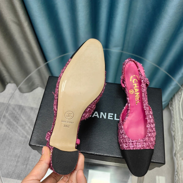 slingback 65 tweed rosa scuro grosgrain nero