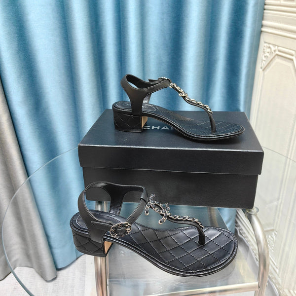 sandalo infradito cc 40 pelle di vitello nera logo cc argento