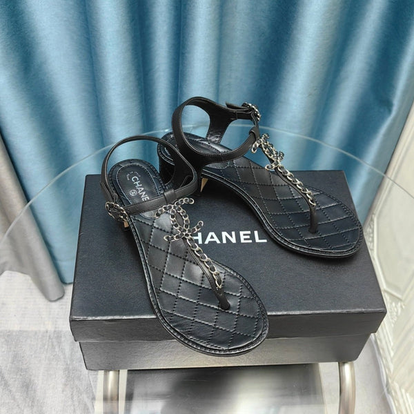 sandalo infradito cc 40 pelle di vitello nera logo cc argento