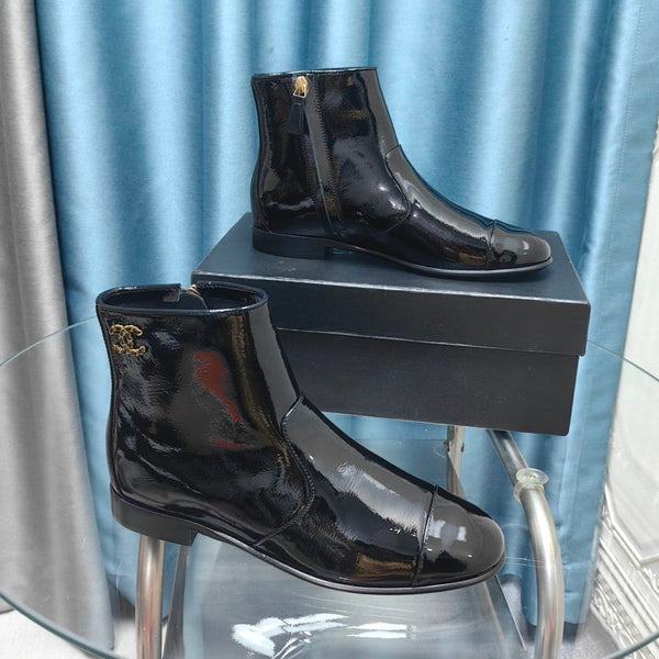 CC Ankle Boots Glossy Black Calfskin