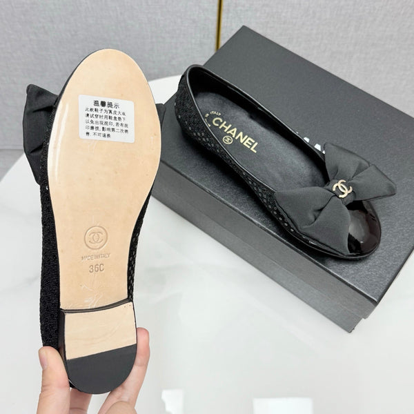 CC 25 Ballerine con Fiocco in Tela Nera e Grosgrain 368808