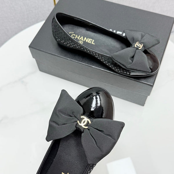 CC 25 Ballerine con Fiocco in Tela Nera e Grosgrain 368808