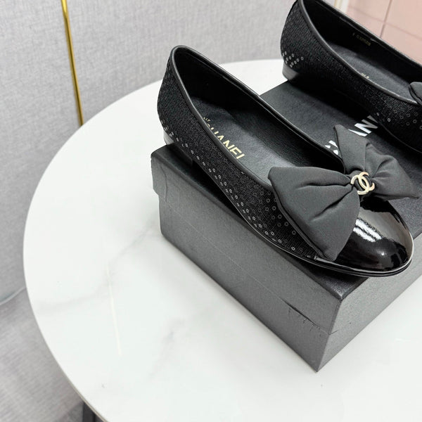 CC 25 Ballerine con Fiocco in Tela Nera e Grosgrain 368808