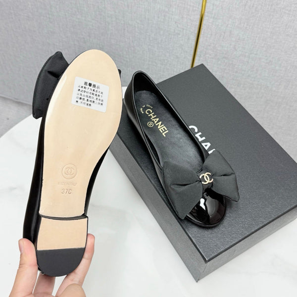 CC 25 Bow Ballet Flats Black Sheepskin And Grosgrain 368810