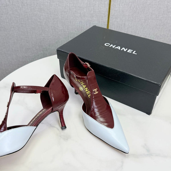 CC T-Strap Kitten Heels White Red Sheepskin 619977