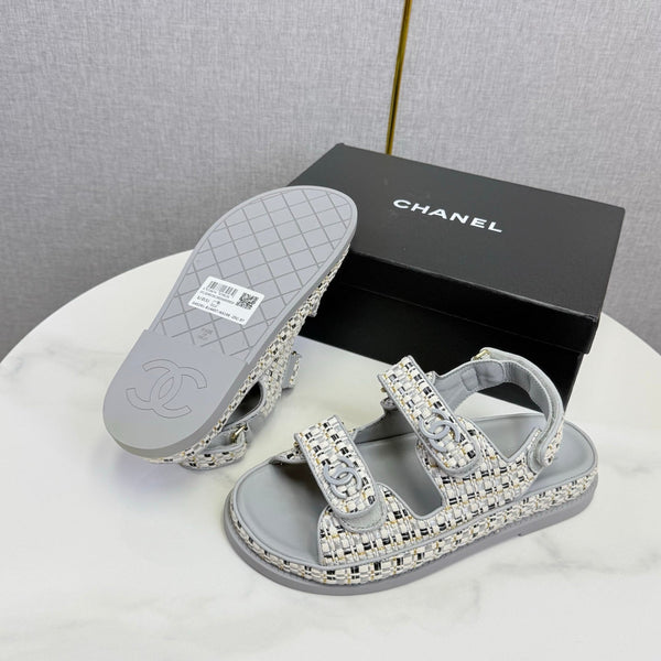 CC Dad Sandal Grey Cream Tweed Sheepskin 620121