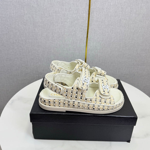 CC Dad Sandal Ivory Black Tweed Sheepskin 620124