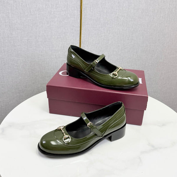 Mocassins Horsebit GG 26s Cuir Brillant Olive 639925