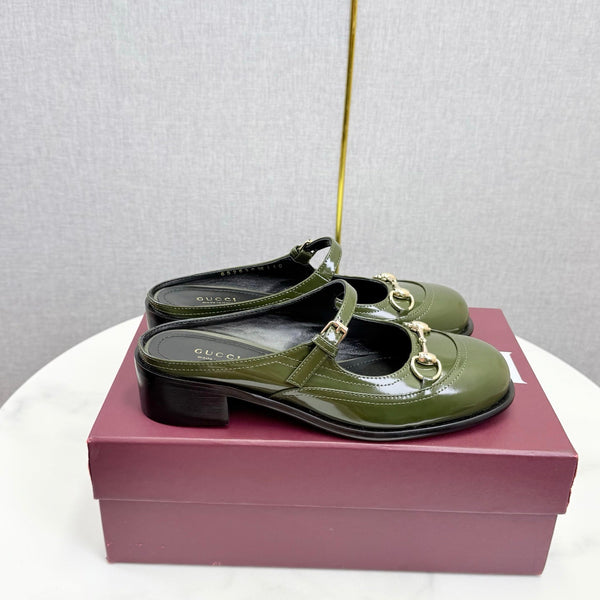 GG 26s Horsebit Slip-on Loafers Olive Glossy Leather 639928