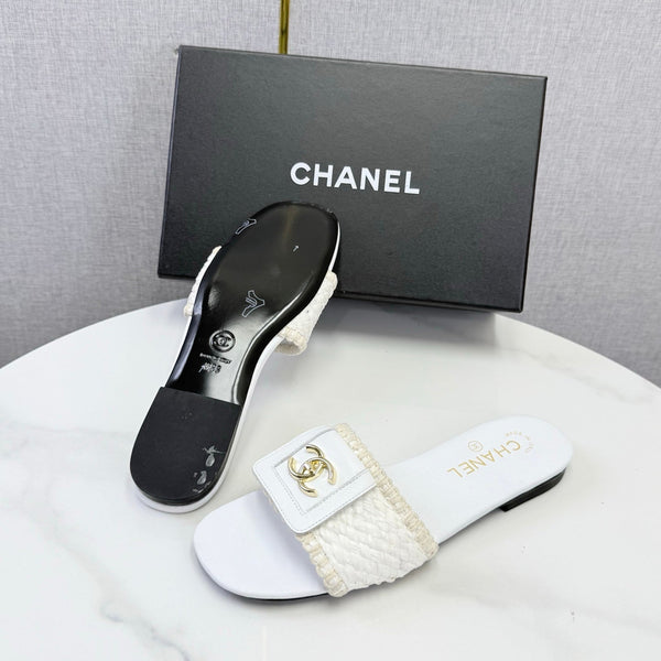 CC 26s Woven Strap Slides White Lambskin