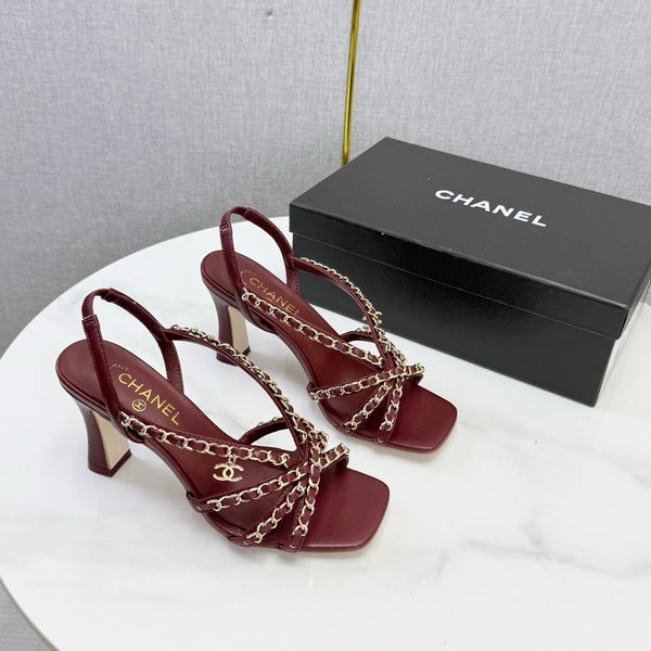 CC 26s Chain Strap High Heels 6.5cm Dark Red Lambskin