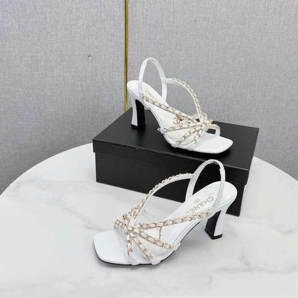 CC 26s Chain Strap High Heels 6.5cm White Lambskin