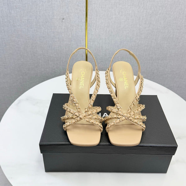 CC 26s Chain Strap High Heels 6.5cm Beige Lambskin