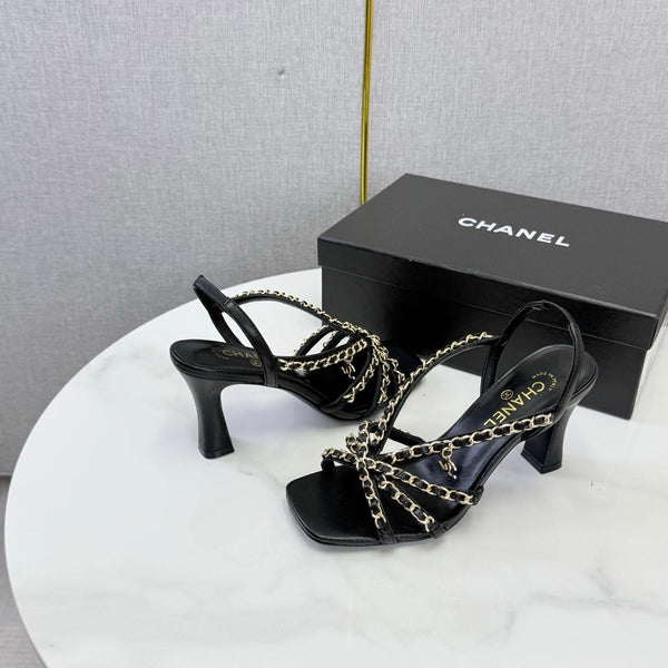 CC 26s Chain Strap High Heels 6.5cm Black Lambskin