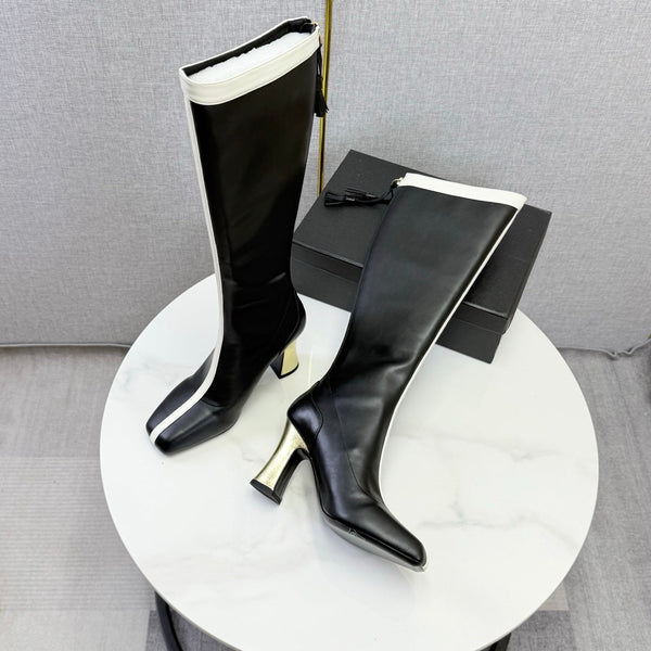 CC 26s Knee-High Boots Black White Sheepskin 904483