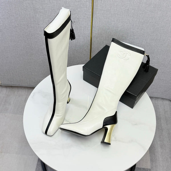 CC 26s Knee-High Boots Black White Sheepskin 904484