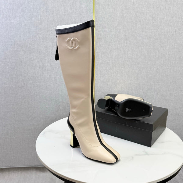 CC 26s Knee-High Boots Black Beige Sheepskin 904486