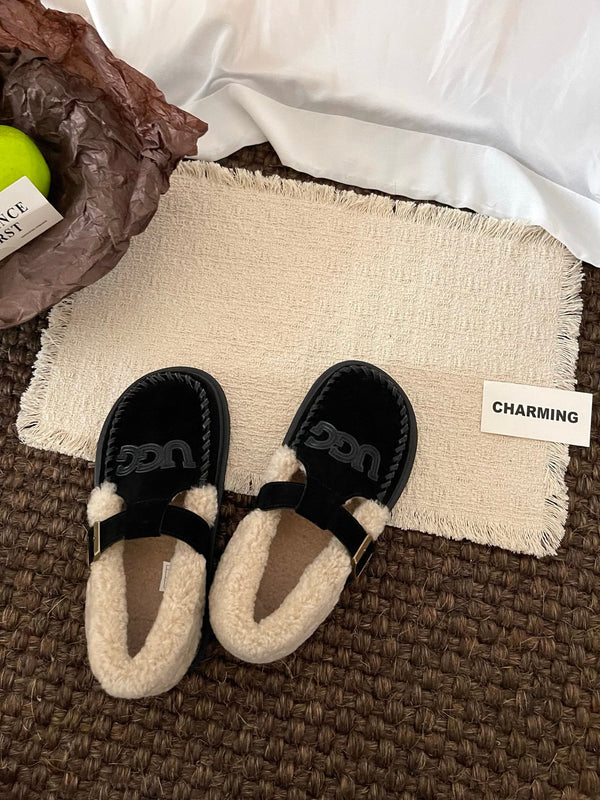 UGG Teddy Loafers Black Suede Sheepskin Wool 512889