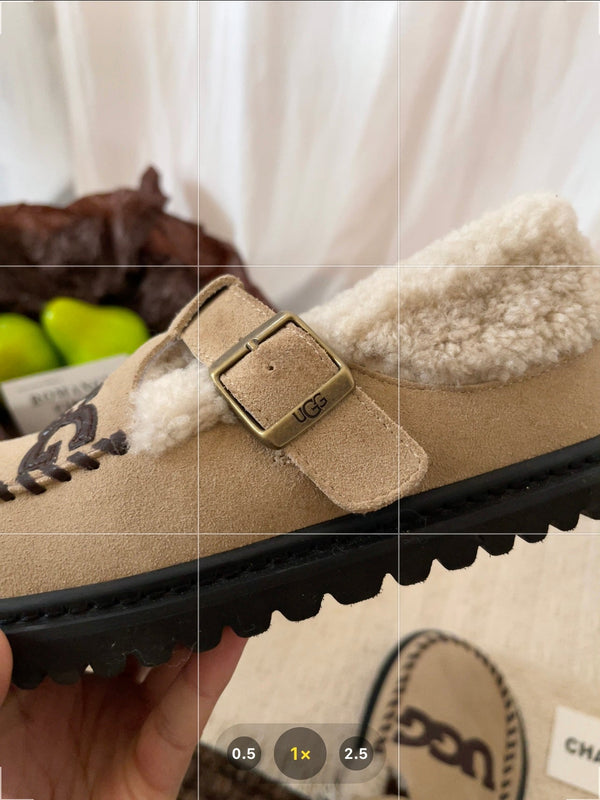 UGG Teddy Loafers Khaki Suede Brown Sheepskin Wool 512892