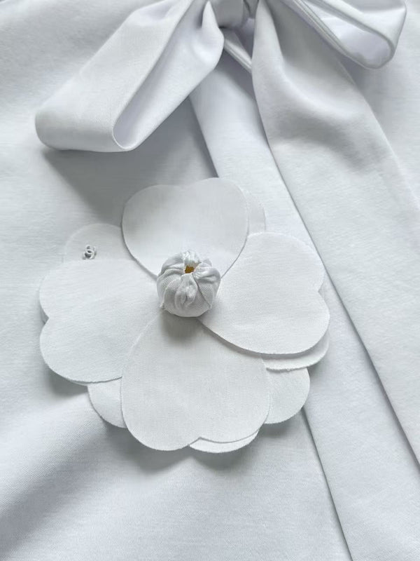 Chanel 2026 Gilet nœud floral Coton blanc