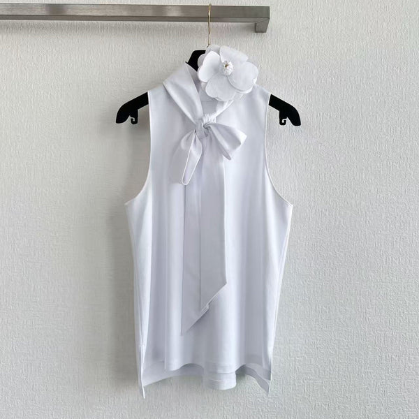 Chanel 2026 Gilet nœud floral Coton blanc