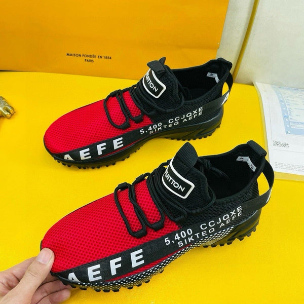 LV SNEAKER IN BLACK MIX RED BREATHABLE MESH FABRIC