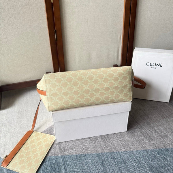 CL Soft Shopper Bag in Triomphe Brown White Canvas and Calfskin