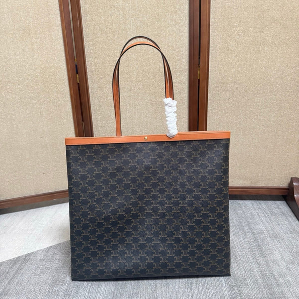 CL Large Flat Shopper Black Brown Triomphe Canvas Calfskin