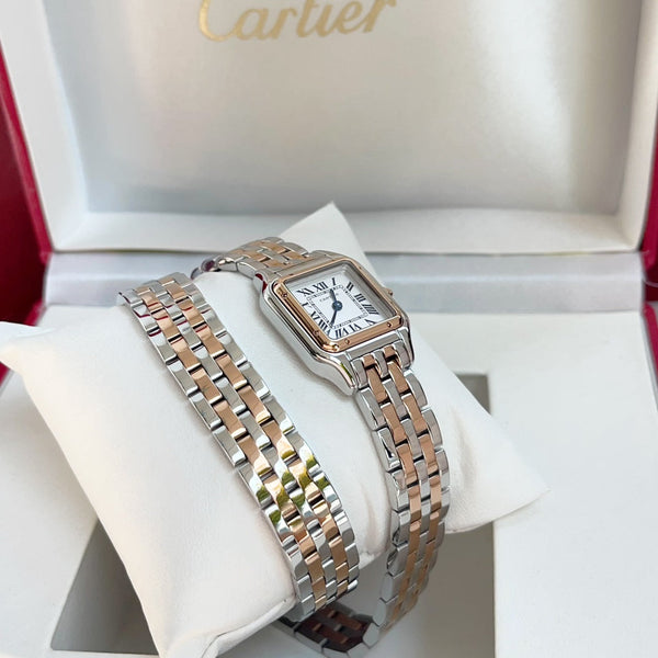 Panthere 22mm Pink Gold Silver Double Chain 44cm