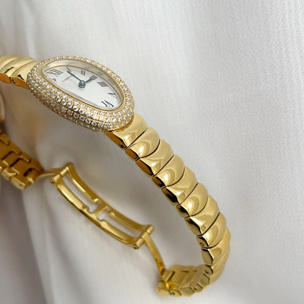 Baignoire Gold Quadrante Bianco Lunetta con Diamanti 