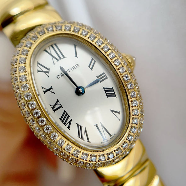 Baignoire Gold Quadrante Bianco Lunetta con Diamanti 