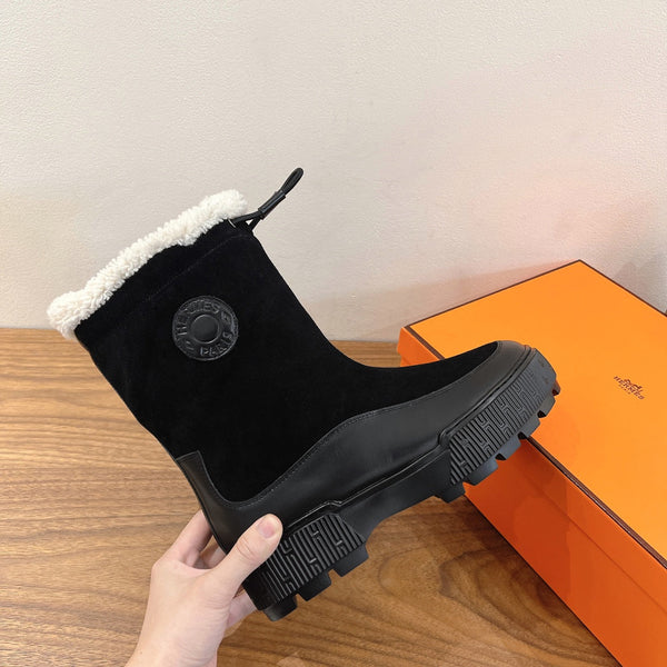 HM 26S Journey Botines 4cm Black Suede Shearling 110579