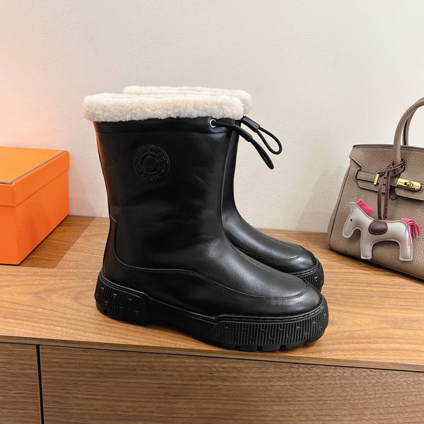 HM 26S Journey Botines 4cm Black Leather Shearling 110582