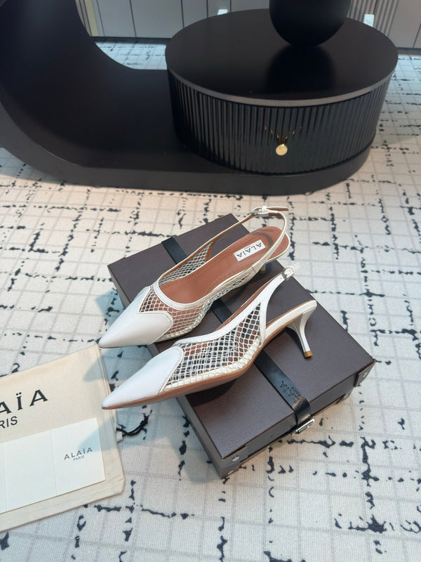 Alaia Heart 50mm Heels Slingbacks White Sheepskin 800931
