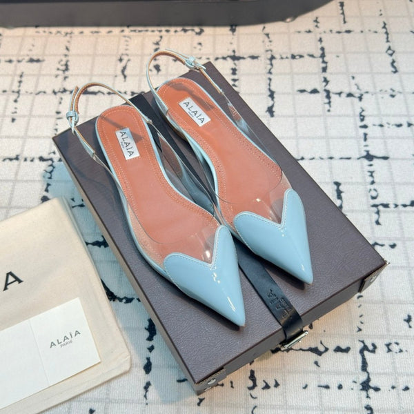 SLINGBACK PIATTA ALAIA IN VITELLO VERNICIATO AZZURRO E FILM