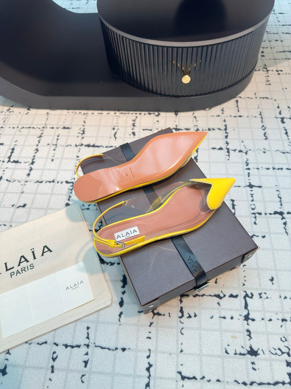 SLINGBACK PIATTA ALAIA IN VITELLO VERNICIATO GIALLO E FILM
