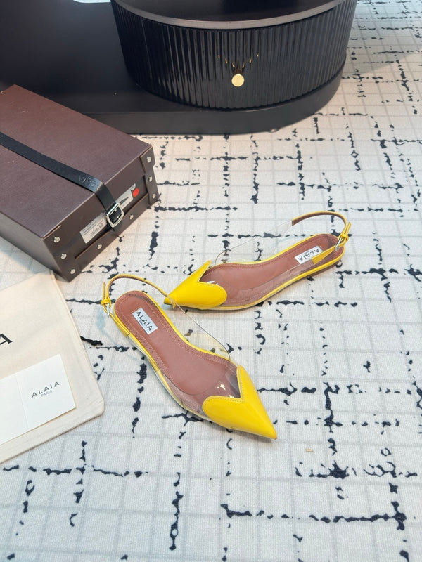 SLINGBACK PIATTA ALAIA IN VITELLO VERNICIATO GIALLO E FILM