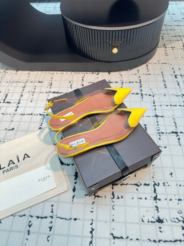 SLINGBACK PIATTA ALAIA IN VITELLO VERNICIATO GIALLO E FILM