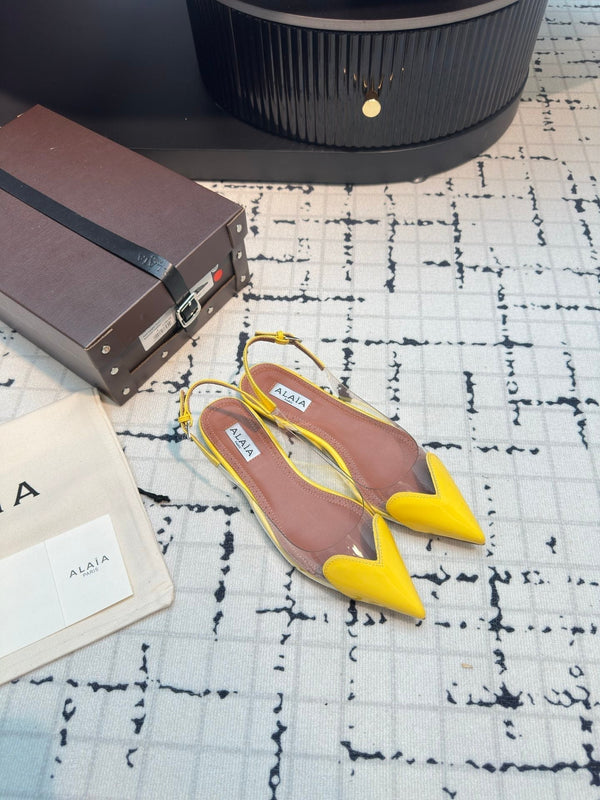 SLINGBACK PIATTA ALAIA IN VITELLO VERNICIATO GIALLO E FILM