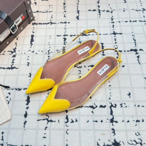 SLINGBACK PIATTA ALAIA IN VITELLO VERNICIATO GIALLO E FILM