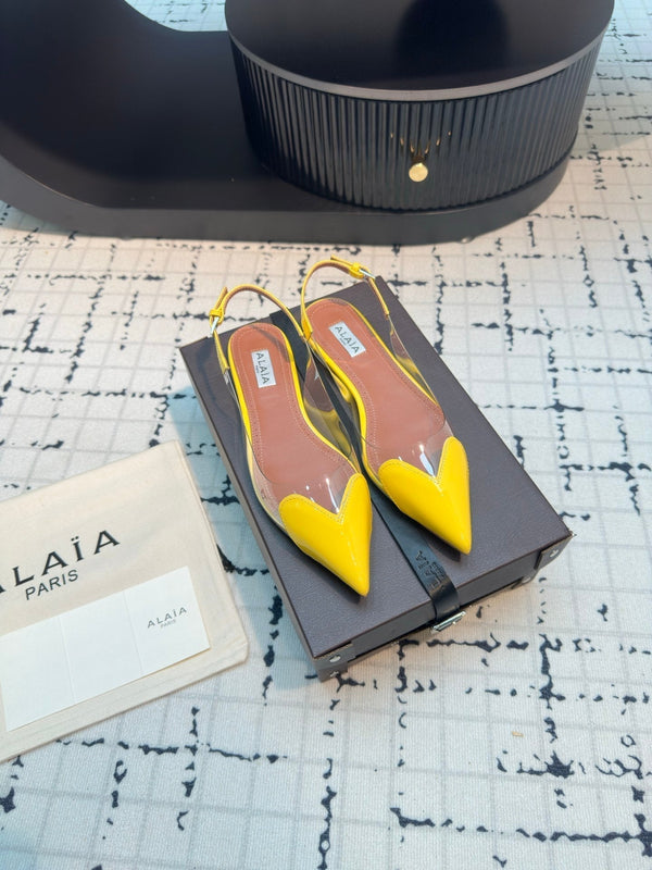SLINGBACK PIATTA ALAIA IN VITELLO VERNICIATO GIALLO E FILM