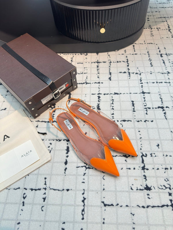 SLINGBACK PIATTA ALAIA IN VITELLO VERNICIATO ARANCIONE TIGRE E FILM