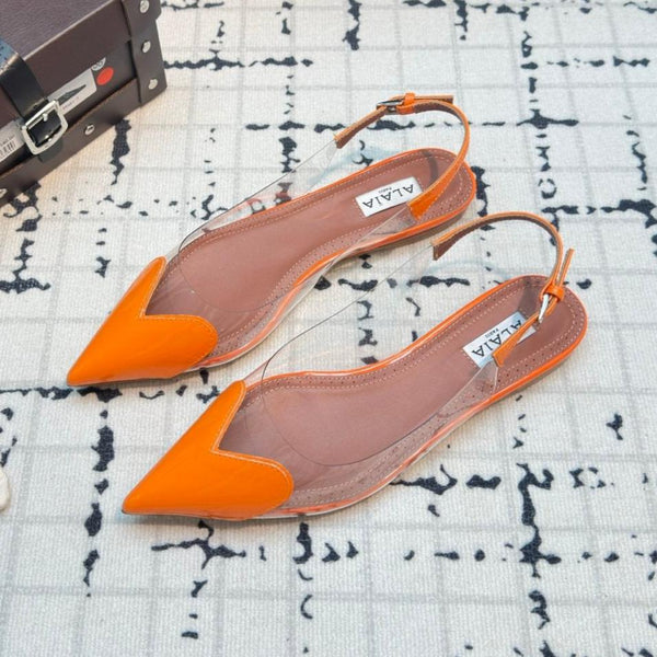 SLINGBACK PIATTA ALAIA IN VITELLO VERNICIATO ARANCIONE TIGRE E FILM