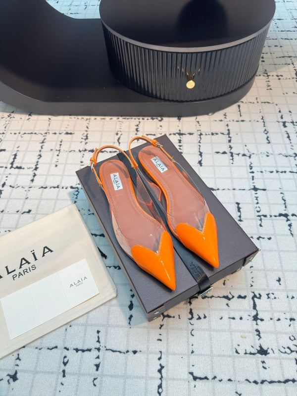 Alaia Heart Flat Slingbacks in pelle di pecora arancione 800941